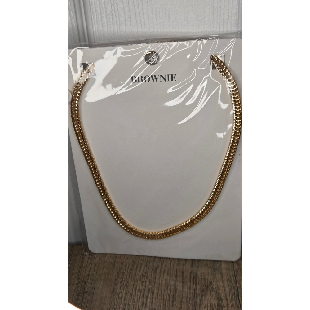 Brownie Gold Tone Flat Snake Chain Necklace Adjustable Lobster Clasp Modern
